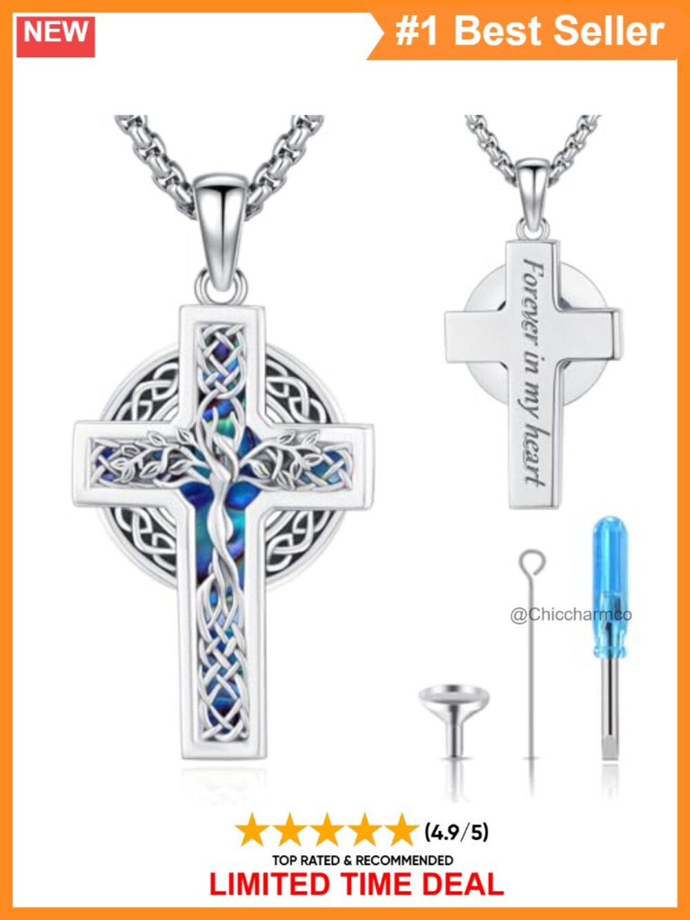 Sterling Silver Celtic Cross Urn Necklace Tree of Life Memorial Jewelry